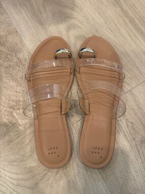 a new day Tan Slide Sandals with Clear Straps